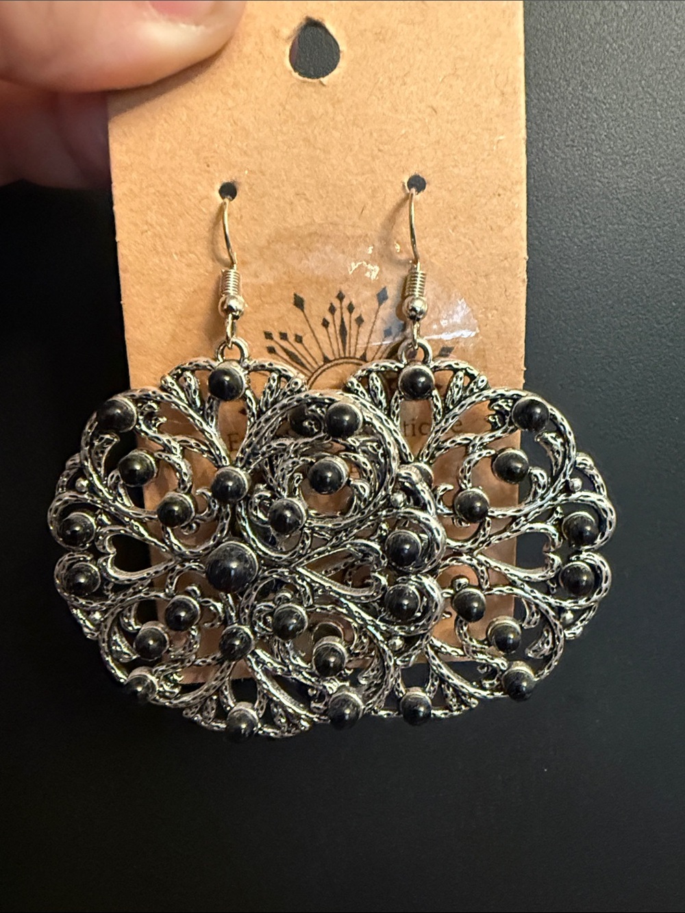 1.5” Circle Black & Silver Tone Earrings - Women Jewelry